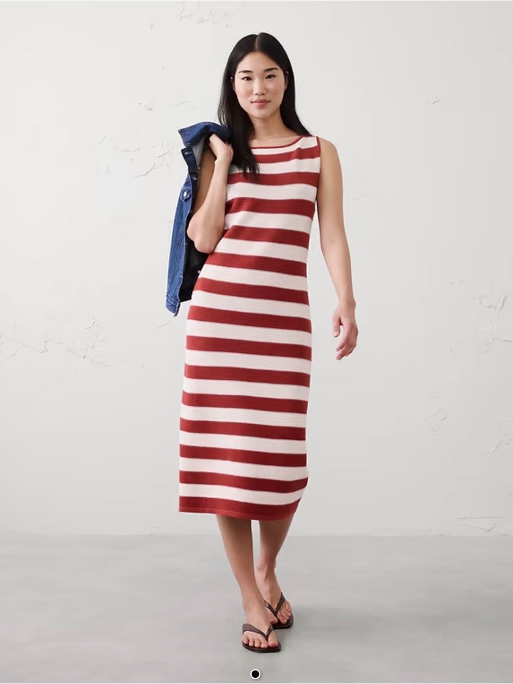 Banana Republic Sleeveless Striped Midi Dress - Red & White